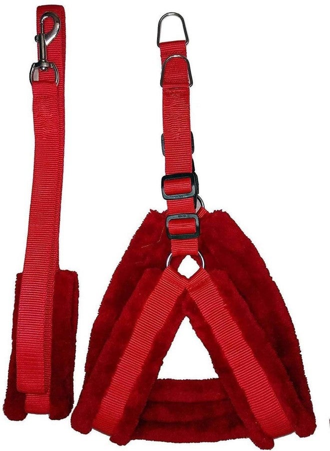 Eagle Pets Adjustable Nylon Dog Harness & Leash Set with Fur (Red, Large) - Image 1